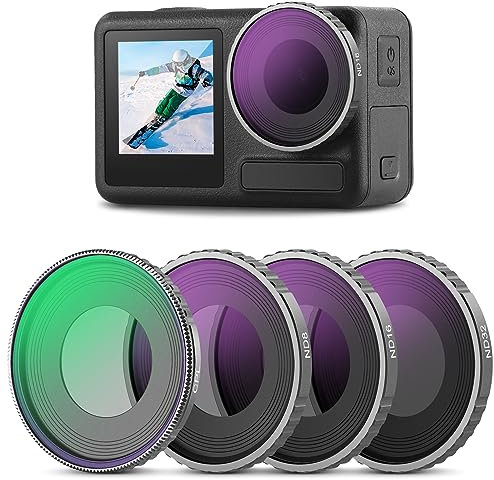 NEEWER CPL & ND Filter Set kompatibel mit DJI Osmo Action 4/Action 5 Pro (4er Pack), Anschrauben Polfilter CPL+ND8+ND16+ND32 Action Kamera Zubehör, mehrfach beschichtetes optisches, FL-A12