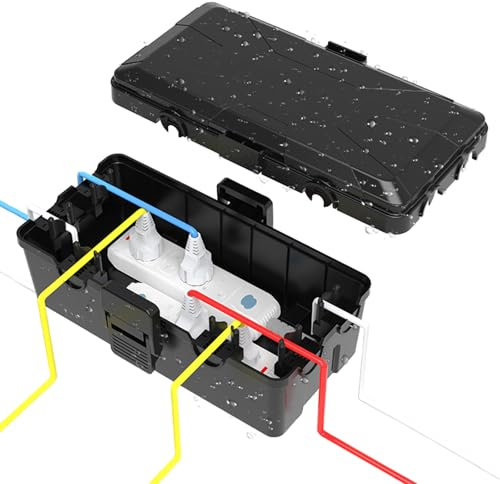 Wasserdichte Kabelbox IP54 wasserdichte Outdoor Outlet Covers, Kabel Qrganizer Box, Außenbereich Anschlusskästen, Kabelmanagement Box, Schützt Steckdosen, Stecker, Buchsen, Schwarz, 26 * 15 * 9cm