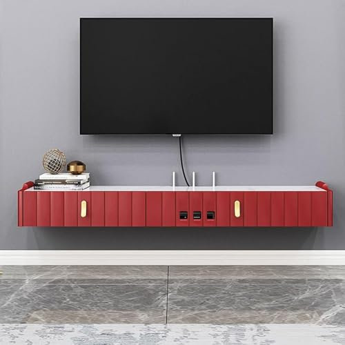 Meuble TV mural flottant avec étagère et console en bois Rouge 120 cm