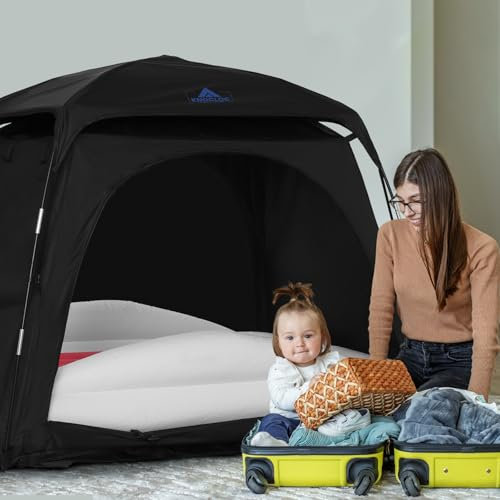 KNOCLOC Verdunkelungszelt für Kinder, Reisen und Wohnraum, passend für Kleinkind-Reisebetten und Kinderbetten, CPC-zertifiziert, mit Monitortasche und Lüftertasche, leicht und tragbar, 140 x 99 x 114
