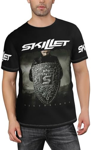 Men's Skillet-Band Shirt Sleeve T-Shirt for Men Casual Short Sleeve Crew Neck Tops Black S