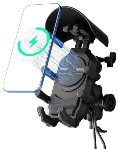 Fukamou Supporto Per Telefono Per Moto, Supporto Per Telefono Per Moto Con Caricabatterie-Caricabatterie Wireless A Ricarica Rapida Per Porta Cellulare Per - Per Manubrio Per Cellulare