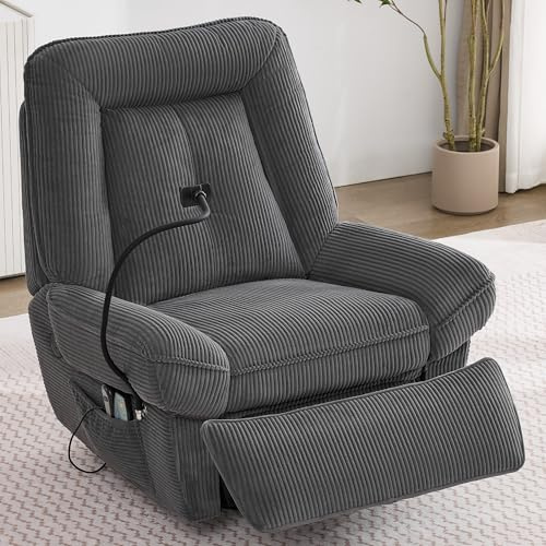 JCFEIDQW Relaxsessel, 360° Drehbarer Sessel, Lesesessel, Wohnzimmer-Schaukelstuhl, Verstellbarer TV-Sessel mit Massage und Heizfunktion, mit Handyhalterung, 92×91×104cm (Grau)