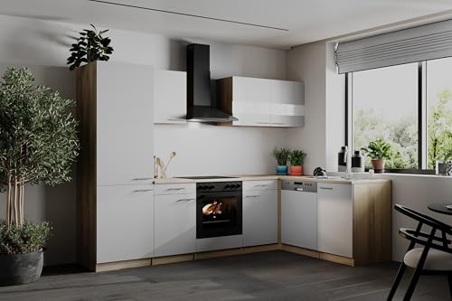 respekta L Cocina angular roble aserrado blanco Merle 280 cm nevera grande