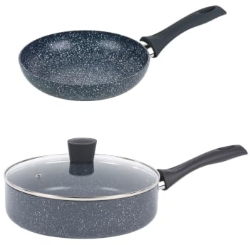 Russell Hobbs Nightfall Stone Frying Pan and Saute Pan Set, 20cm/26cm | Non-Stick Interior, Aluminium Construction, Suitable For Gas Electric Ceramic Induction Hobs, Easy-Clean Design, 2-Piece Set