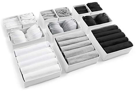 Eco Home Store 12pcs White Large Drawer Organisers Divider Drawer Dividers Clothes Storage Bedroom Drawers Wardrobe Organiser Storage Organizer Clothing & Wardrobe Storage Solutions