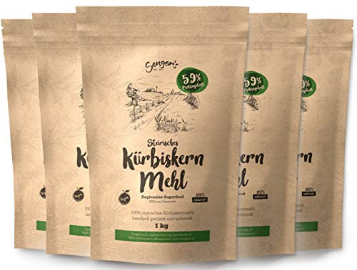 Senger's 5 KG Kürbiskernmehl teilentölt, geröstet und Glutenfrei - 59% Protein Kürbiskerne Pulver veganes glutenfreies Mehl (5 KG)