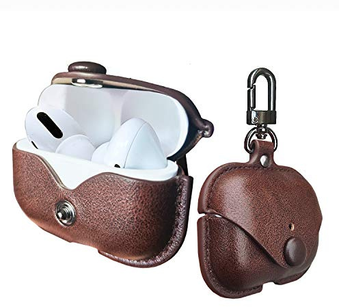 MODOS LOGICOS Leather Charging Case Cover for Apple AirPods Pro, Secure Snap-Fastener Compatible with AirPods Pro 1st & 2nd Gen - Brown