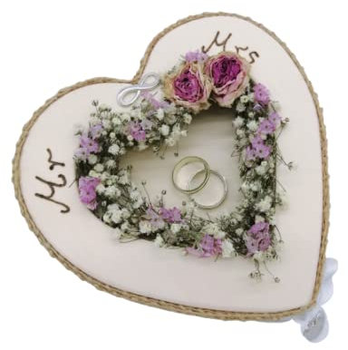 Ringkissen Ringhalter Herz Mille Fleurs Mr & Mrs Holzherz für Eheringe zur Hochzeit