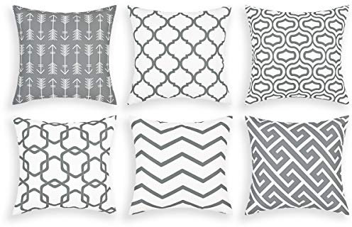 Alishomtll 6er Set Dekorative Kissenbezug Outdoor Wurf Zierkissenhülle Geometrie Muster Kissenhülle für Sofa Zimmer Polyester, 50 x 50 cm Grau