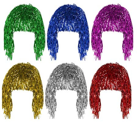 BESPORTBLE 6 Stück Bunte Lametta Perücke Lustige Metallische Kostüm Perücke Karneval Party Haar Perücke Rot Weiß Blau Lila Grün