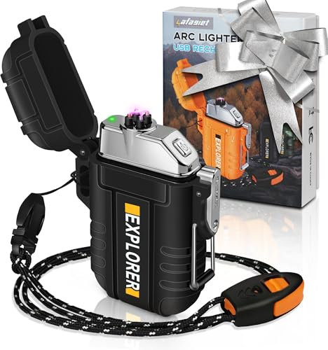lafagiet USB Rechargeable Lighter, Waterproof Dual Arc Lighters for Camping Hiking Outdoor Survival Kits (F13-Black)