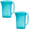 Engelland - 2 x Getränkekrug mit Deckel, Blau, für Saft, Wasser, Eistee, Softdrinks, Kanne, Behälter, Kühlschrankkrug, Multifunktionsbox, 2 Liter, Füllskala, BPA-frei, Kunststoff