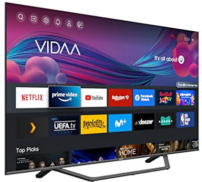 Hisense 43A7GQTUK QLED Series 4K UHD Dolby Vision HDR Smart TV 60Hz Frecuencia de actualización con Youtube, Netflix, Freeview Play y Alexa Integrado, y Bluetooth, Certificado TUV (2021 Nuevo), Gris
