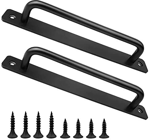 XPOOS 2Pcs Schiebetor Griff, Vintage Schiebetüre Griff, Scheunentor Griff, Scheunentürgriff aus Eisen für Schiebetür Holztore Möbel (Schwarz, Mit 4 Schrauben)