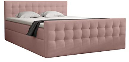 FEDVE Boxspringbett 140x200 Schmutziges Rosa – Pumikas – Große Doppelbett zum Schlafzimmer – Gestepptes Kopfteil Bett mit Matratze – Stabiles und Gemütlich Bett für Viele Jahr