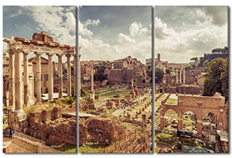 TUMOVO Roman Empire Wall Decor The Roman Forum Pictures for Bedroom Rom Italy Paintings Wall Art 3 Panel Canvas Artwork Home Decoration for Living Room Framed Ready to Hang (28''H x 42''W)