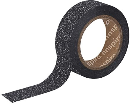 INNSPIRO Ruban masking tape paillettes noir 15 mm x 6,5 m. Série Glitter