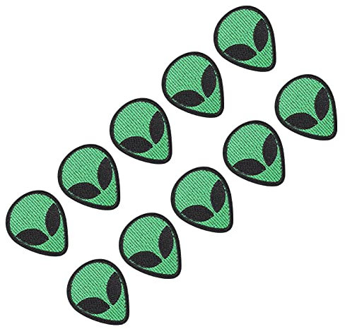 Beichi Alien-Kopf-Aufnäher, 10 Stück, leicht zu bügelnder grüner Stoffaufkleber, bequem zu verwenden für gestickte Aufkleber für dekorative Aufnäher