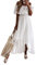 Geagodelia Robe Longue Femme Épaule Denudée Robe Évidée Ourlet à Volant Élastique Maxi Unie Ample Voyage (Blanc, M)