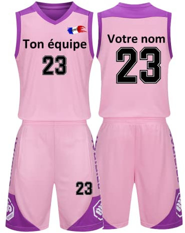 Personnalisé Maillot De Basket Enfant Homme Nom Numéro Débardeur et Ensemble Court Ensemble Basketball Enfant (Rose)