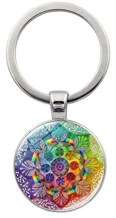 CQHODFYA Porte-clés Fleur de Vie Mandala pour Femme et Homme,Porte Clef Géométrie Sacrée,Porte-clés en Alliage de Zinc pour Hommes et Femmes, Idée Cadeau (Boîte Cadeau)