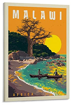 Vintage Reise Landschaft Poster Malawi, Afrika Poster Dekorative Gemälde Leinwand Wandposter und Kunstdruck Modern Familie Schlafzimmer Dekor Poster 60 x 90 cm