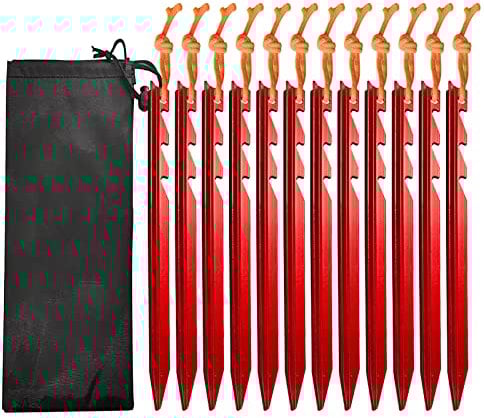 TSHAOUN 12PCS Camping Heringe - Heavy Duty Aluminium Legierung Zelt-Heringe, 18cm Ultraleicht Sandheringe Zelthaken, Zeltnägel Stakes Mit Reflektierende Seil für Camping Strand Erdnägel