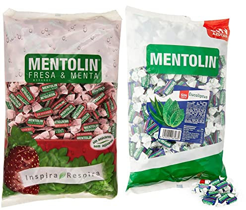 Mentolín - Fresa & Menta - Caramelo duro sin azúcares con edulcorantes - 1 kg & Caramelo Balsámico sin Azúcar - 1000 gr