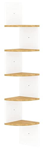Bussandri Exclusive - Wand-Eckregal Weiß und Sonoma-Eiche 19x19x123 cm Holzwerkstoff