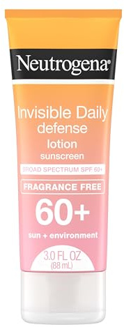 Neutrogena Invisible Daily Defense parfümfreie Sonnenschutzlotion, breites Spektrum LSF 60+, Oxybenzonfrei und wasserabweisend, Sonnen- und Umwelteinwirkungsschutz, 100 ml