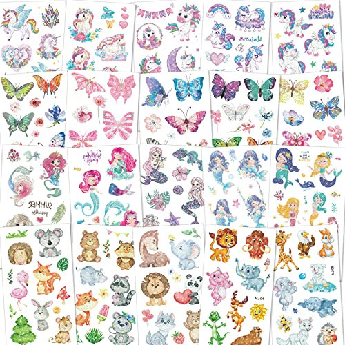 KIHONI Kinder Tattoo Mädchen Temporäre Tattoos zum Aufkleben Kindertattoos Mädchen, Klebetattoos Kinder Mädchen Perfekt Mitgebsel Kindergeburtstag (Glitzer Tattoo)