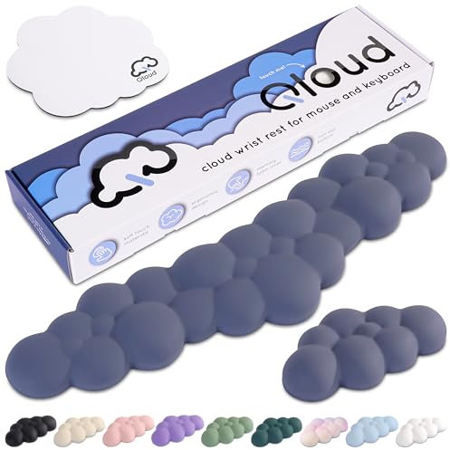Create-ables Qloud Cloud Wrist Rest Keyboard Wrist Rest for Computer Keyboard Pad, Cloud Keyboard Wrist Rest, Wrist Pad for Keyboard, Memory Foam, Non Slip Base, Comes with Mouse Pad - Slate Blue