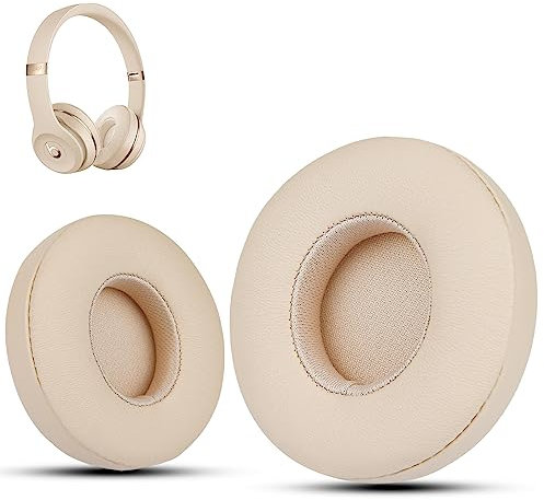 Krone Kalpasmos Earpad Replacement for Beats Solo 2 & 3 Wireless/Wired Headphone, Ear Cushion Premium Protein Leather Memory Foam with Kits, Superb Comfortable Easy to Install – Satin Gold