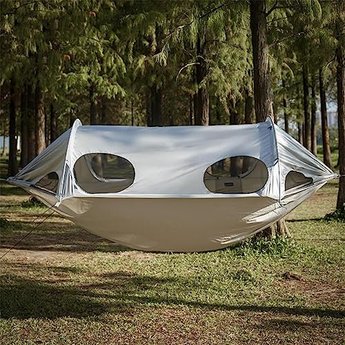 Hamaca al aire libre con toldo, hamaca doble de nave espacial 2023 para sombra, hamaca portátil con mosquitera para viajes, hamaca de camping resistente, hamaca de jardín para 2 personas para niños y