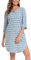 Vlazom Women’s Nightdresses Soft Cotton Stripe Nightshirt 3/4 Sleeve Sleep Dress Sleepwear with Pockets,Light Blue,M