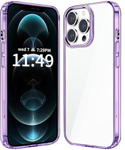 JJGoo Compatiable with iPhone 12 Pro Max Case Clear, Transparent Shockproof Phone Case for iPhone 12 Pro Max, Slim Anti-Scratch Hard PC Back Protective Cover Bumper, Transparent Purple