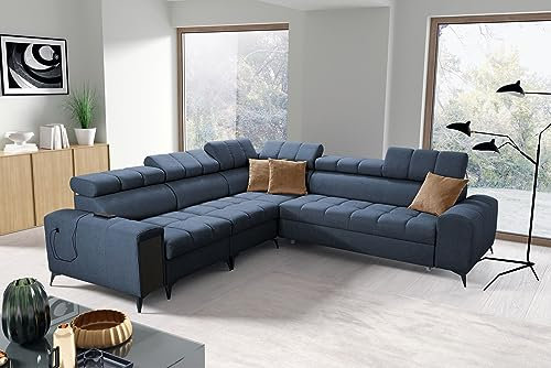 All4All Ecksofa mit Schlaffunktion Gonti III 280x280 cm - Schlafsofa mit Bettkasten - Sofa in L-Form - Wohnlandschaft XXL - Eckcouch Groß - Seite Links - Dunkelblau - Gewebe - Modern 26