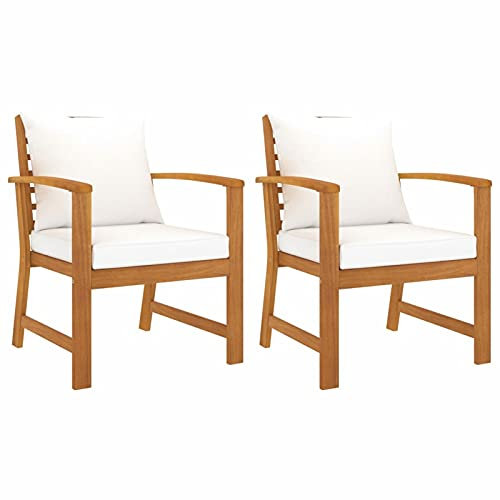 Camerina Akazie Massivholz Gartenstühle 2 STK. mit Creme-Kissen, Outdoor Balkonstühle Gartenstühle Gartenstuhl Set Lounge-Sessel, Terrassengarten, braun, Kissenverfügbar