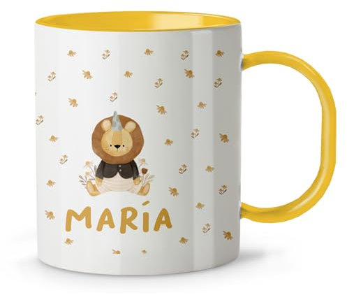 LolaPix Vaso personalizado infantil. Taza Personalizada. Taza plastico infantil. Regalo Personalizado. Tazas Originales para Regalar. Colores a elegir. León flores