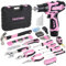 FASTPRO 160 pièces 12 V sans fil Lithium-ion Perceuse visseuse et outils pour la maison Rose