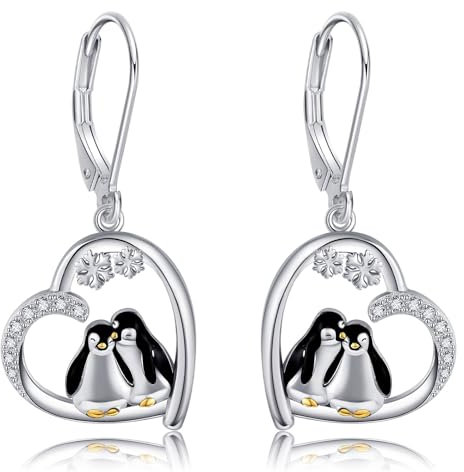 POPLYKE Pinguin Ohrringe für Frauen Sterling Silber Herz Leverback Ohrringe Pinguin Schmuck Geschenke für sie