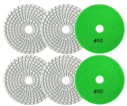VENJELD Diamant-Nasspolierpads 100mm 6 Stück Polierscheiben Set Körnung 50 für Granit Marmor Kunststein Quarz für Winkelschleifer