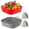 2Pcs Foldable Air Fryer Silicone Liner with 2 Heat Resistant Glove - Reusable Silicone Pot, Food Grade Silicone Basket, Oven Accessory Non-Stick Baking Tray for 5.8-8 QT Air Fryer, 8.5 Inch Large