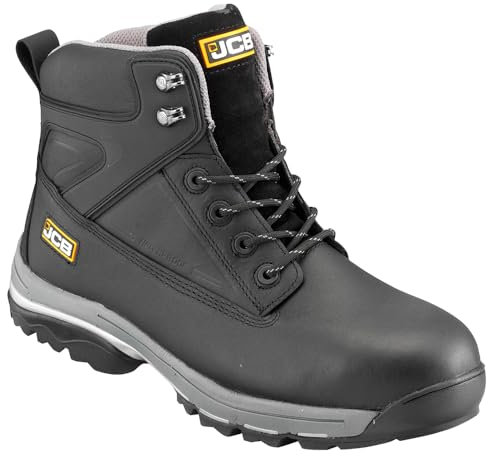JCB FASTRAC 4000 Sicherheitsstiefel – Industrielle Arbeitsschuhe, rutschfeste Schuhe, langlebige schützende Arbeitsstiefel, stilvolle Sicherheitsschuhe für Herren, Schwarz , 47 EU