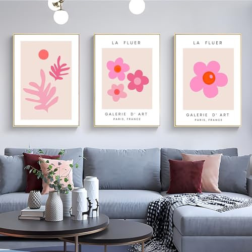 CULASIGN Flower 3er Poster Set, Pink Rosa Leinwand Bilder Wandbilder Ästhetische Drucke Wandkunst, Posters Collage für Innendekoration Y2k Wall Decor Schlafzimmer Wohnzimmer (30 x 40 cm,Stil B)