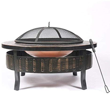 ItzZa Brasero de Metal para Exteriores, Mesa Redonda, Patio, Estufa de jardín, brasero de leña con Pantalla de Chispa