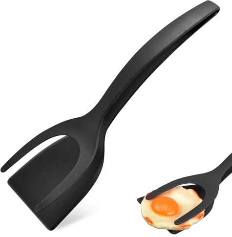 HOIRIX Egg Spatula,2-in-1 Tongs Spatula,Grip and Flip Tongs Spatula,Kitchen Cooking Tool for Cooking Eggs, Pancake, Fish,Toast,Omelet (Black)