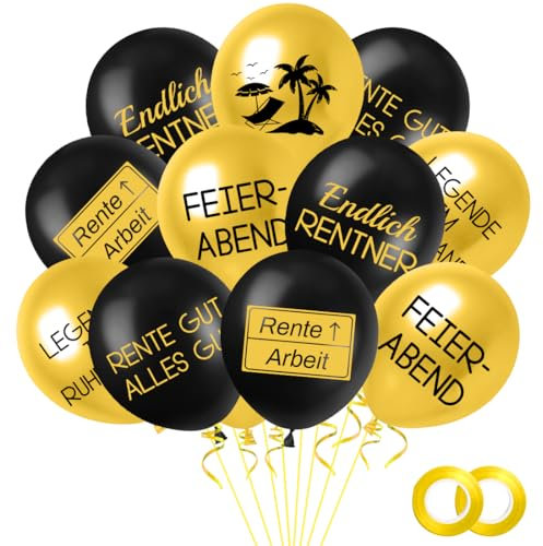 Ruhestand Luftballons, 36 Stück 12 Zoll Latex Ballons, Endlich Rentner Ballons, Rente Deko, Luftballons Schwarz Gold, Renteneintritt Geschenk für Männer Frauen Pensionierung Party