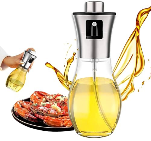 ChioSun Öl Sprayer Flasche, 200ml Essig Sprayer Spender, Dressing Spray Grilling Olivenöl Glasflasche, für Küche Kochen Salat Brot Backen BBQ (200ml Rotundität)